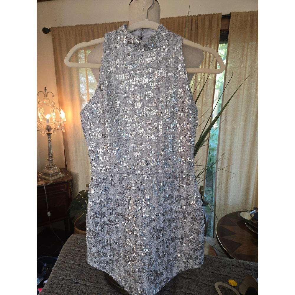 AMANDA UPRICHARD Silver Sequin Mock Neck Sleeveless Romper - Size XS